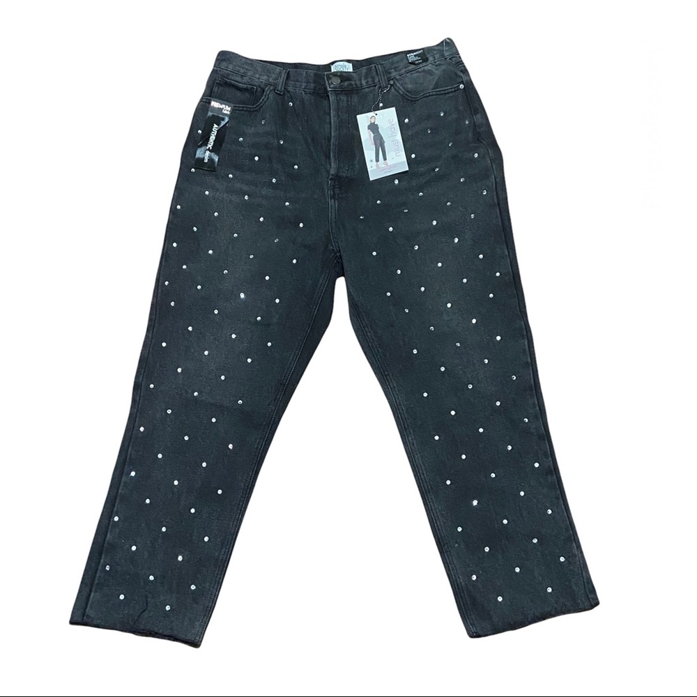 Simple Society straight super high rise  black studded button fly 17/33